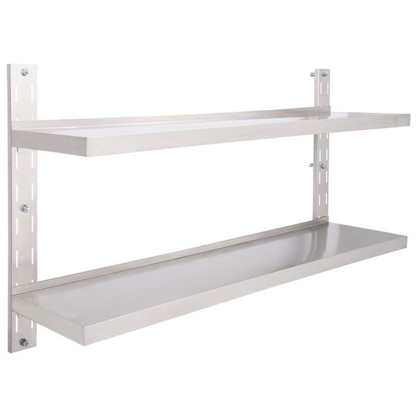 vidaXL Floating Wall Shelf Silver Stainless Steel 59 in x 11.8 in