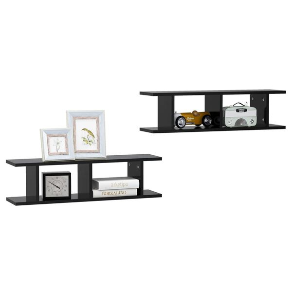 vidaXL Wall Shelf Set of 2 Black Engineered wood 29.5x7.1x7.9 in