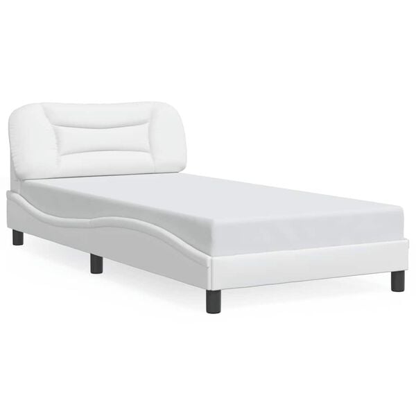 vidaXL Bed Frame White Faux leather, metal, solid pine wood, plywood Twin