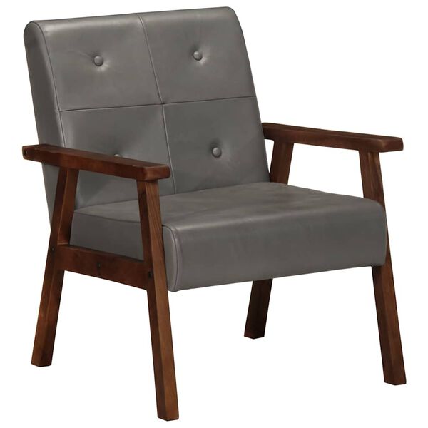 vidaXL Armchair Grey Real leather and solid acacia wood Medium Armchair