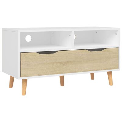 vidaXL TV Stand White and Sonoma Oak 35.4"x15.7"x19.1" Engineered Wood