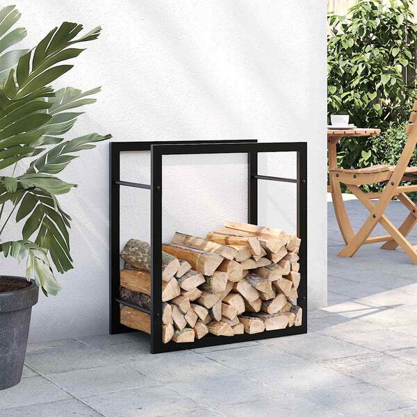 vidaXL Firewood Rack Matt Black 19.7"x11"x22" Steel