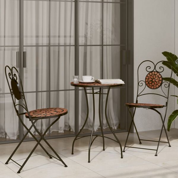 vidaXL Bistro Chair Set of 2 Terracotta Powder-coated iron, ceramic