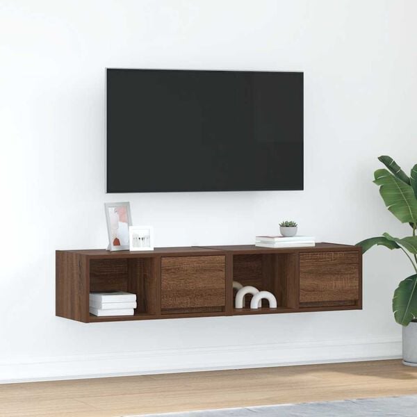 vidaXL TV Cabinet Set of 2 Brown Oak Engineered Wood Small TV Cabinet