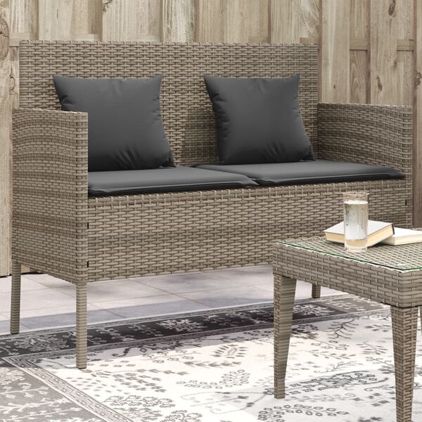 vidaXL Garden Bench Grey PE Rattan 44.5 in x 24.0 in x 34.3 in Storage