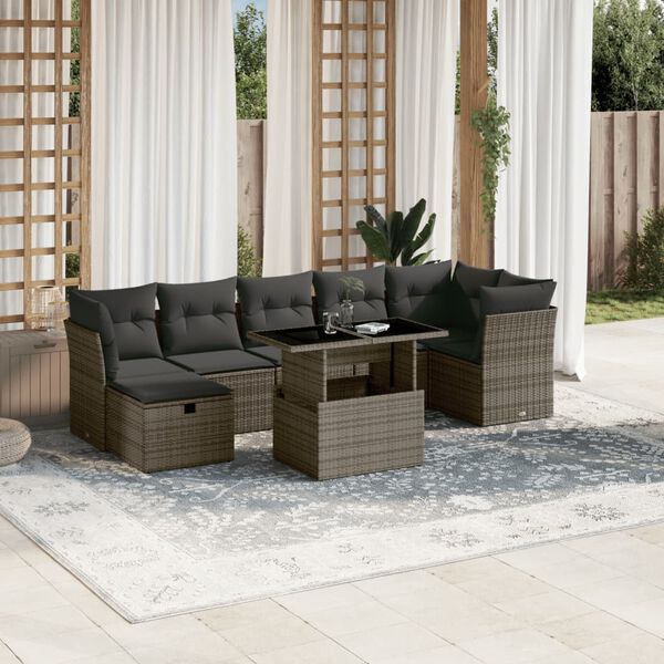 vidaXL Garden Sofa Set Grey PE rattan, powder-coated steel Large Modular