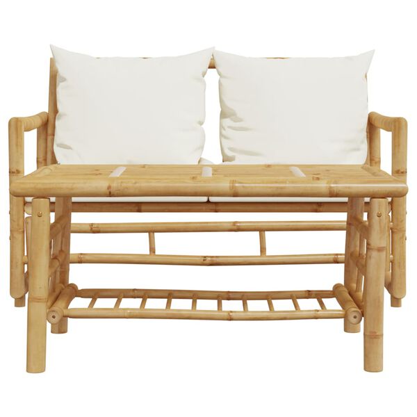 vidaXL Garden Set Cream White (Cushion) Bamboo, Polyester 2-seater