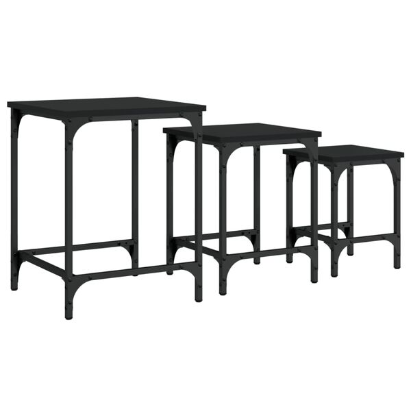 vidaXL Nesting Coffee Table Set of 3 Black Engineered wood, metal