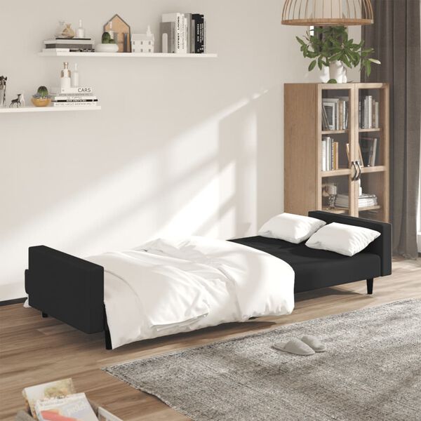 vidaXL Sofa Bed Black Velvet (100% polyester), wood, plastic 2-Seater