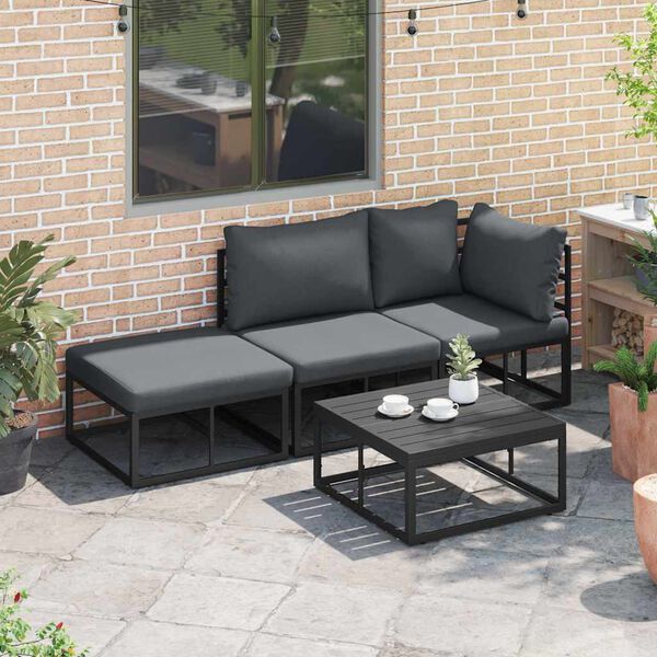 vidaXL Garden Sofa Set with Cushion 3 pcs Black Aluminium