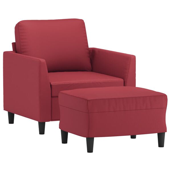 vidaXL Sofa Chair With Footstool Wine Red Faux leather, Plywood, Metal, Foam