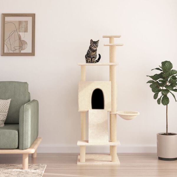 vidaXL Cat Tree Cream Engineered wood Large Cat Tree Rectangular