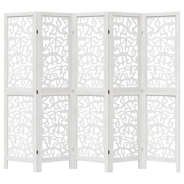 vidaXL Room Divider 5 Panels White Solid Wood Paulownia