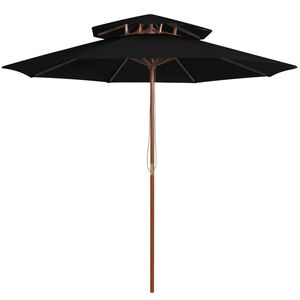 vidaXL Garden Parasol Black Fabric, Laminated bamboo, Hardwood Large