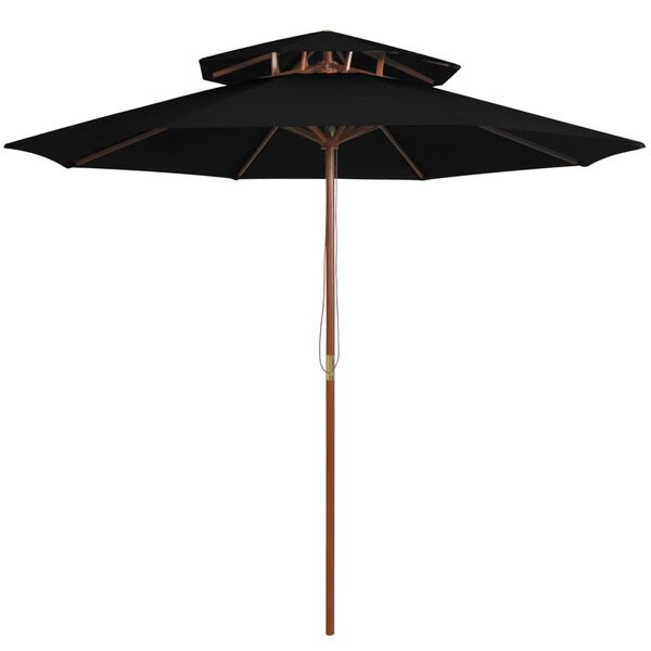 vidaXL Garden Parasol Black Fabric, Laminated bamboo, Hardwood Large