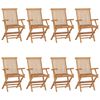 vidaXL Patio Chair Set of 8 Green, Brown Solid Teak Wood, 100% Polyester