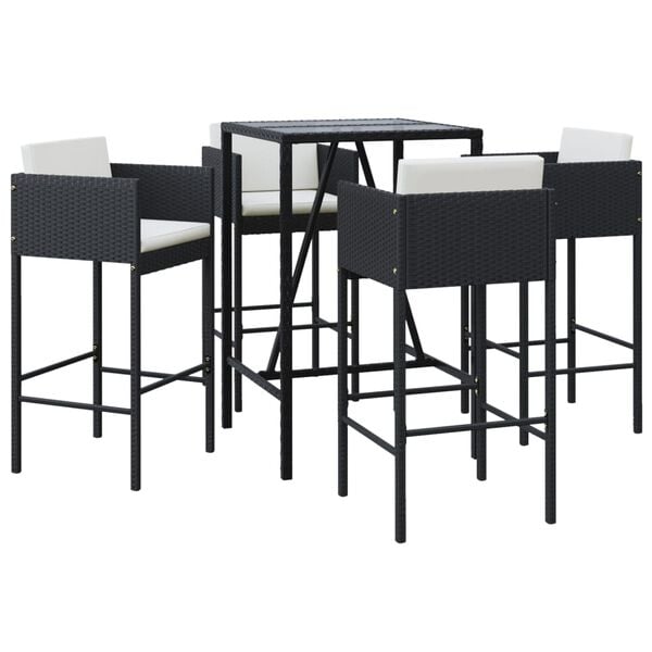 vidaXL Garden Bar Set Black, Cream White PE Rattan, Powder-coated Steel