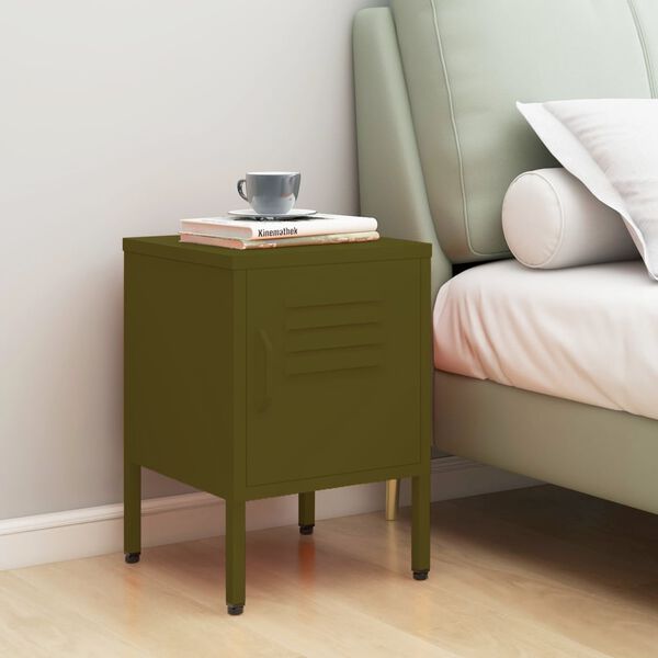 vidaXL Nightstand Olive Green Steel 13.8 x 13.8 x 20.1 in Nightstand