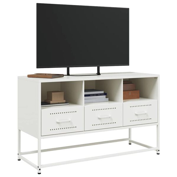 vidaXL Tv Cabinet White Steel Medium Tv Cabinet Rectangular