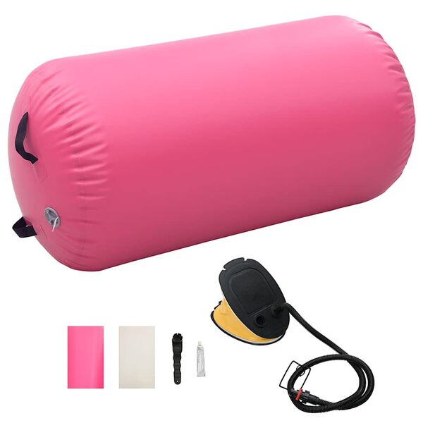 vidaXL Inflatable Gymnastic Roll with Pump 47.2x35.4" PVC Pink