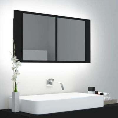 vidaXL LED Bathroom Mirror Cabinet Black 35.4"x4.7"x17.7" Acrylic