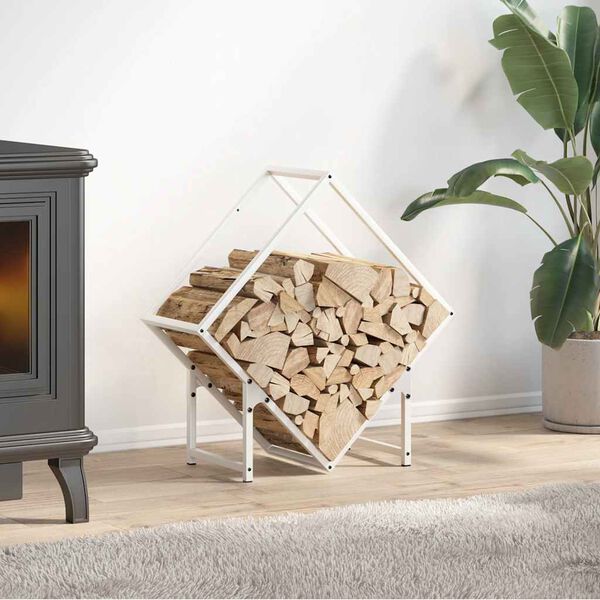 vidaXL Firewood Rack White 23.6x9.8x23.6" Cold-rolled steel