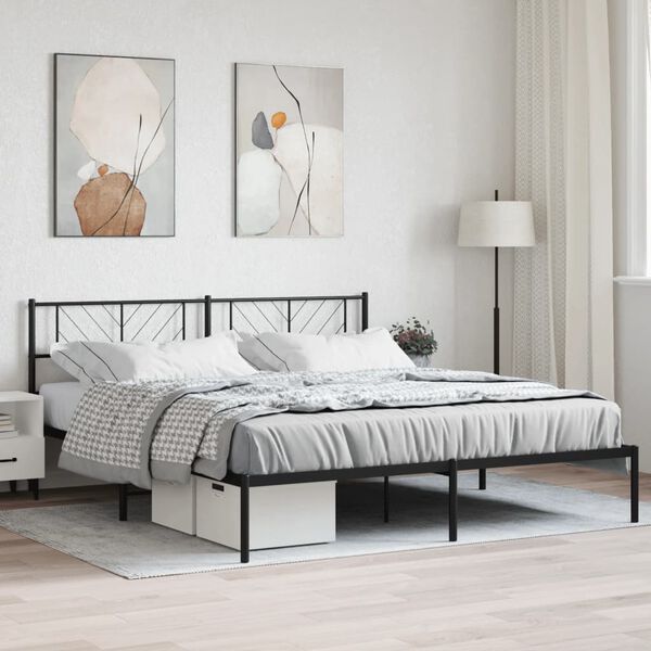 vidaXL Metal Bed Frame Black Powder-Coated Steel Super King