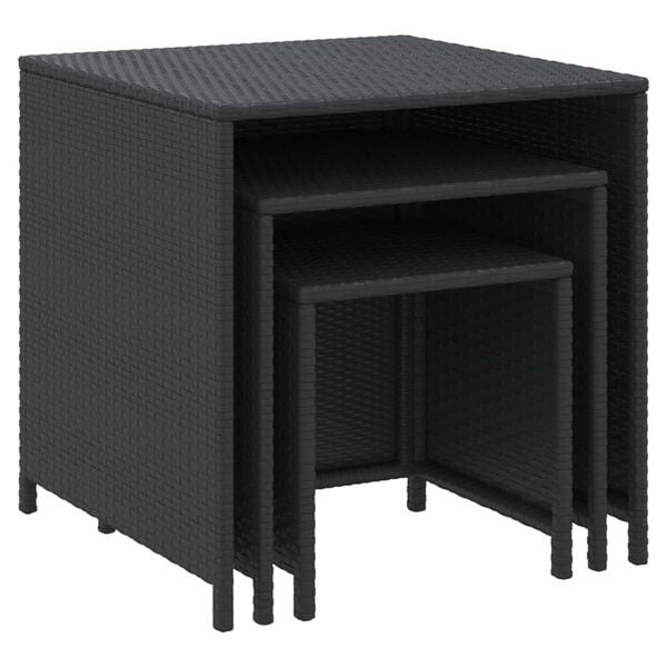 vidaXL Nesting Table Set of 3 Black Poly rattan 3 different size tables