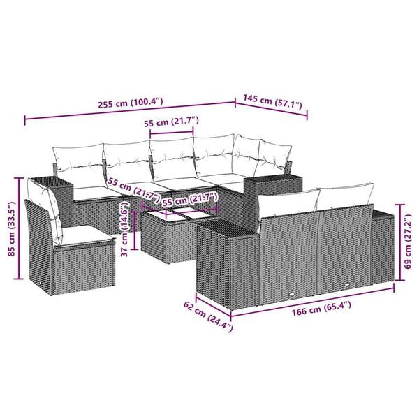 vidaXL Garden Sofa Set Black, Cream White