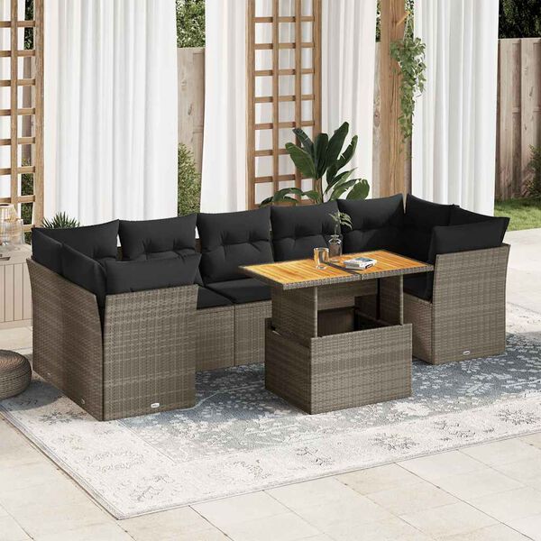 vidaXL Garden Sofa Set Grey Poly Rattan Large Adjustable Feet