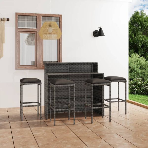 vidaXL Garden Bar Set Grey PE rattan Medium Lightweight Garden Bar Set