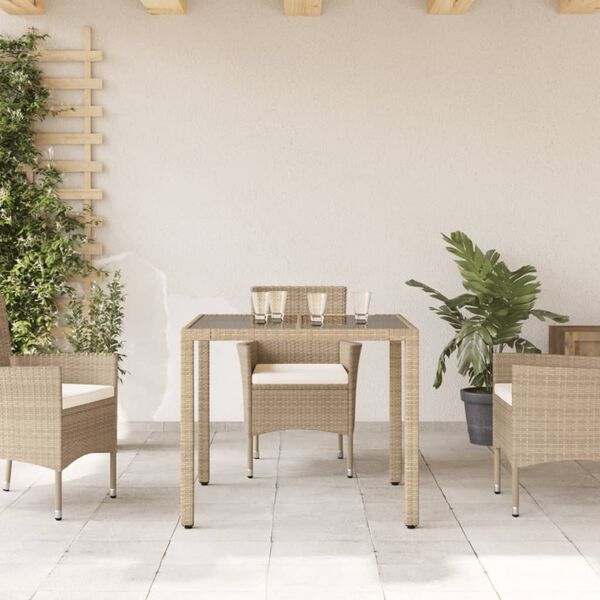 vidaXL Garden Table Set of 4 Beige PE Rattan 35.4x35.4 in