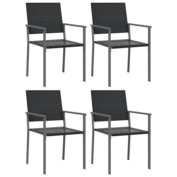 vidaXL Garden Chair Set of 4 Black PE Rattan, Powder-Coated Steel Medium