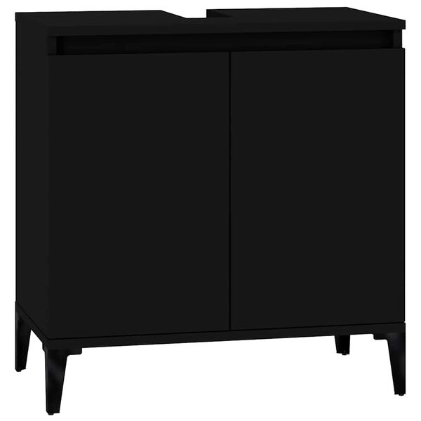 vidaXL Sink Cabinet Black Engineered wood with metal handles Medium
