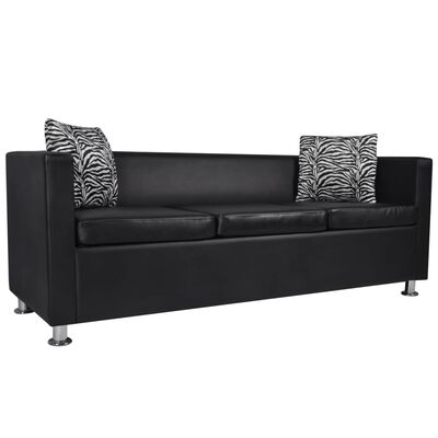 Artificial Leather 3-Seater Sofa Black