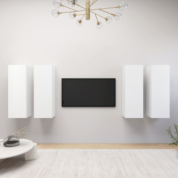 vidaXL TV Cabinet Set of 4 White Engineered Wood Wall Mounted TV Cabinet