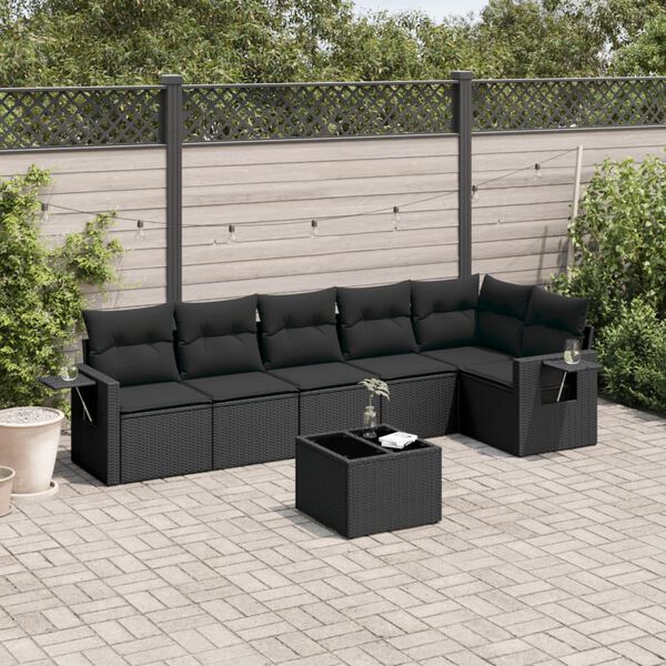 vidaXL Black With table 1 PE rattan, powder-coated steel