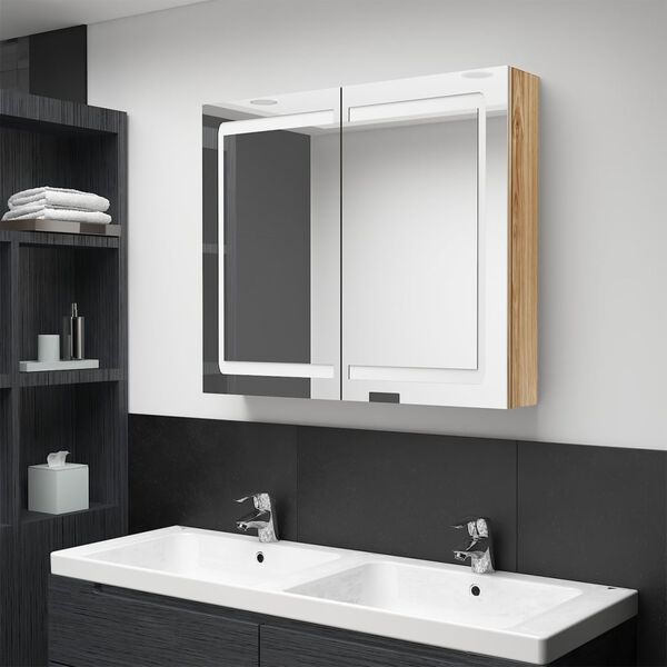 vidaXL Bathroom Cabinet Oak MDF with melamine finish, glass Medium