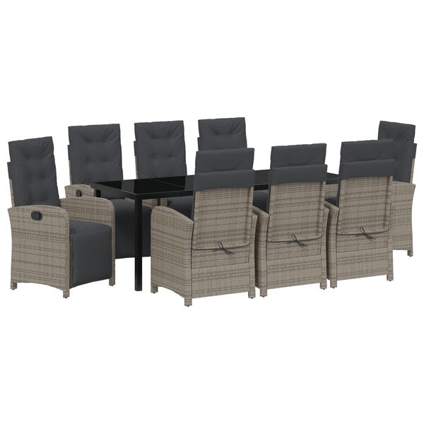 vidaXL Garden Dining Set with Cushion 9 pcs Grey Poly Rattan