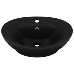 vidaXL Luxury Basin Overflow Oval Matt Black 23.0x15.4" Ceramic