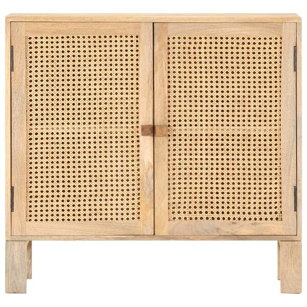 vidaXL Sideboard 31.5"x11.8"x28.7" Solid Mango Wood and Natural Cane