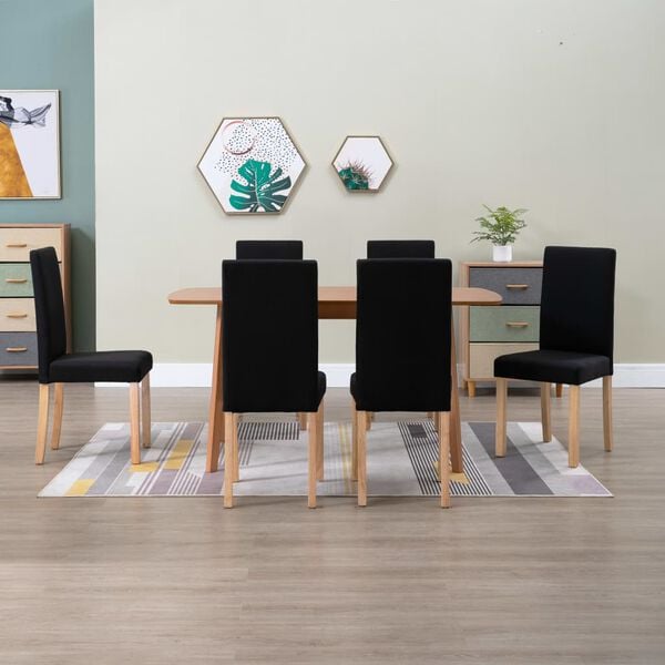 vidaXL Dining Chair Set of 6 Black Fabric Standard Ergonomic