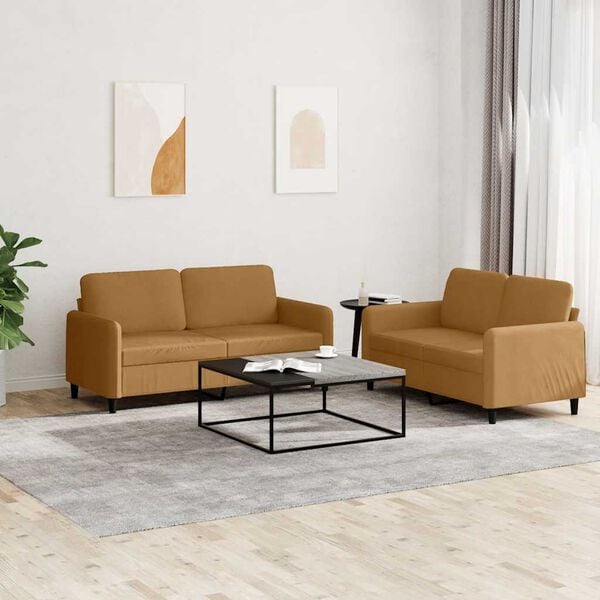 vidaXL Sofa Set Brown Velvet, Metal, Plywood, Foam 2-Seater Durable