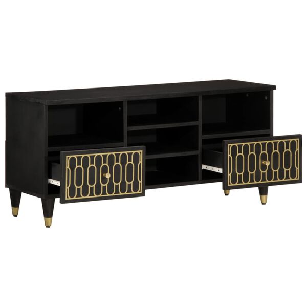 vidaXL TV Cabinet Black Solid mango wood, engineered wood, iron Medium