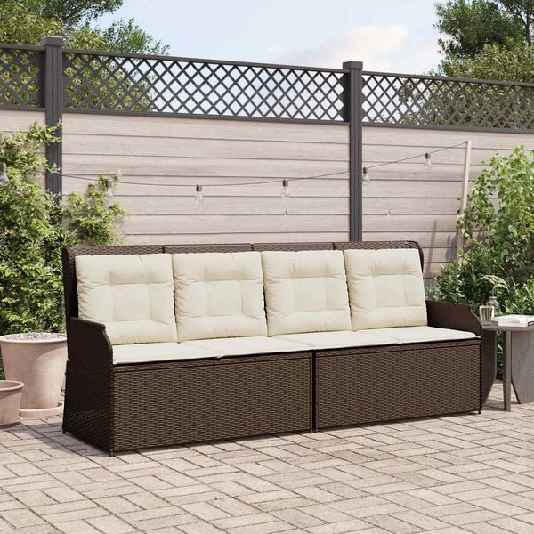 vidaXL Garden Bench with Cushion Black and Cream White Poly Rattan