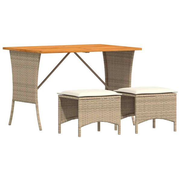 vidaXL 3 Piece Patio Dining Set with Cushions Beige Poly Rattan