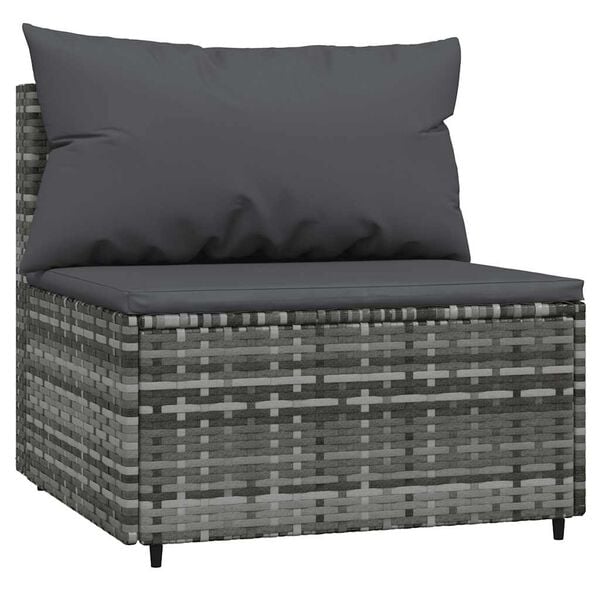 vidaXL Patio Middle Sofa Grey PE rattan, powder-coated steel, fabric