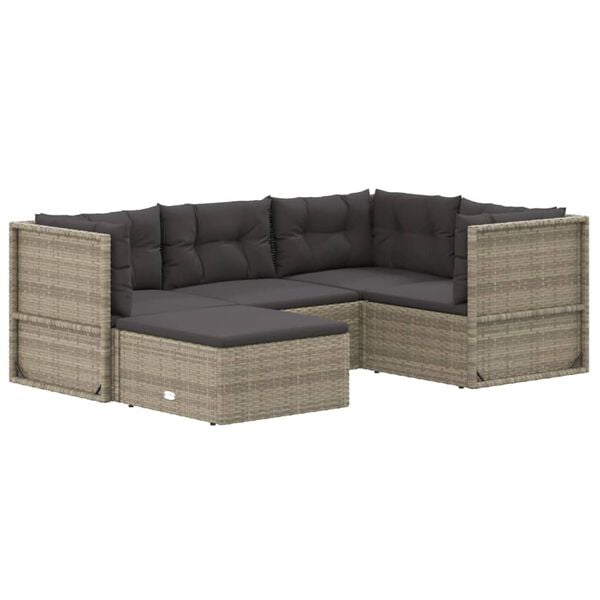vidaXL Garden Lounge Set Grey PE Rattan Medium Modular