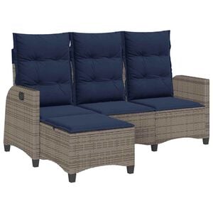 vidaXL Reclining Garden Sofa Gray Poly Rattan 3-Seater
