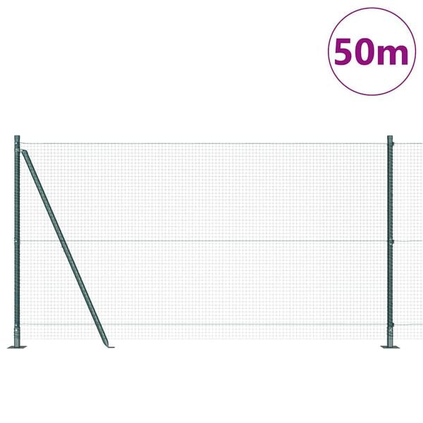 vidaXL Fence with Posts Green 1.2 x 50 m Steel